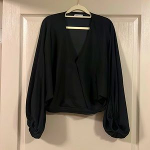 Black silk deep v neck blouse